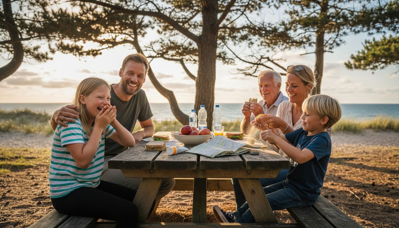 Danish family enjoys picnic on vacation