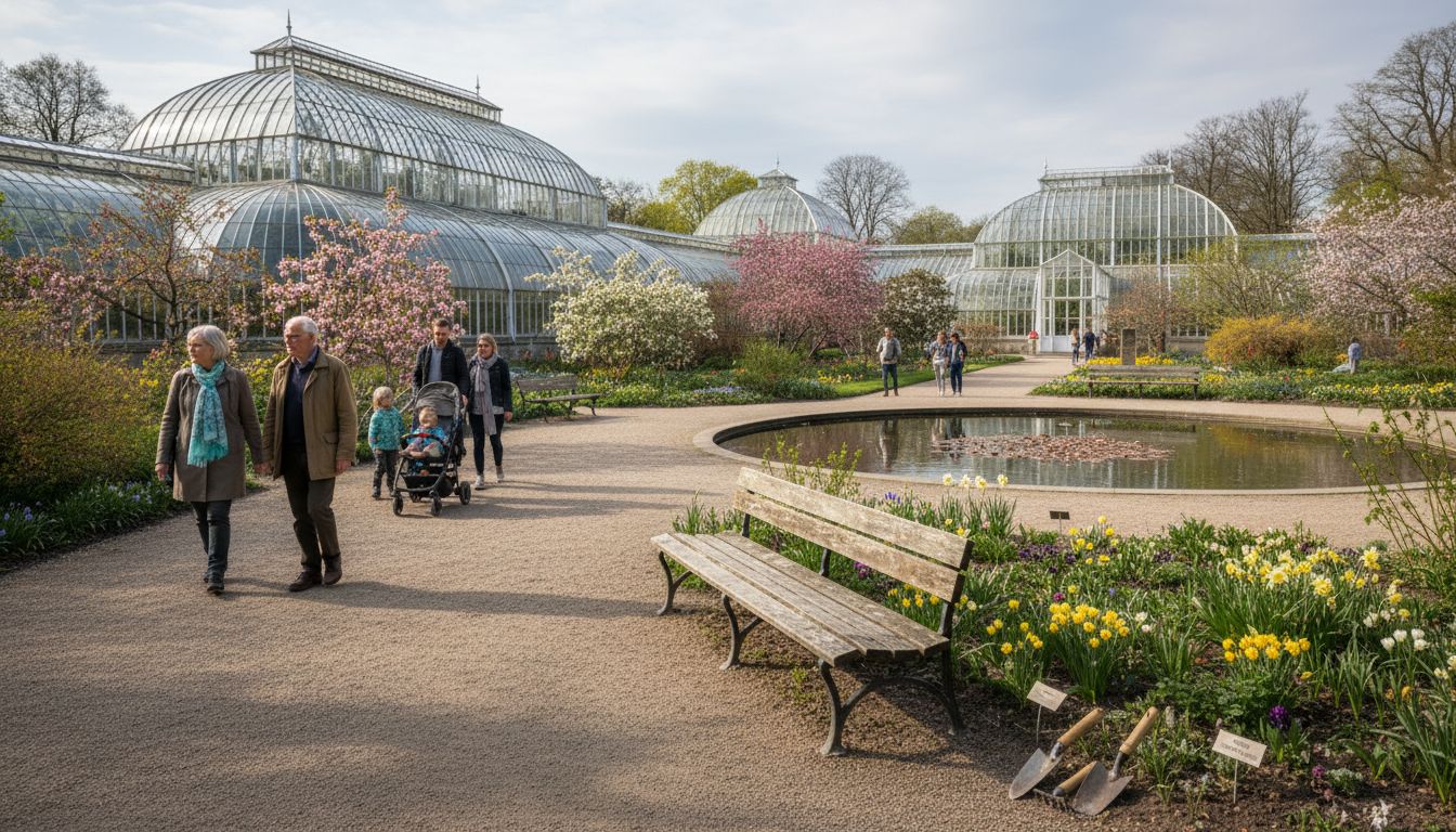 Gæster nyder en gåtur ad de snoede stier i Botanisk Have i København.