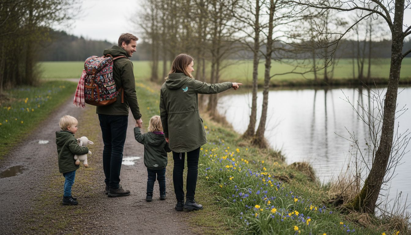 En familie nyder en gåtur i det danske landskab
