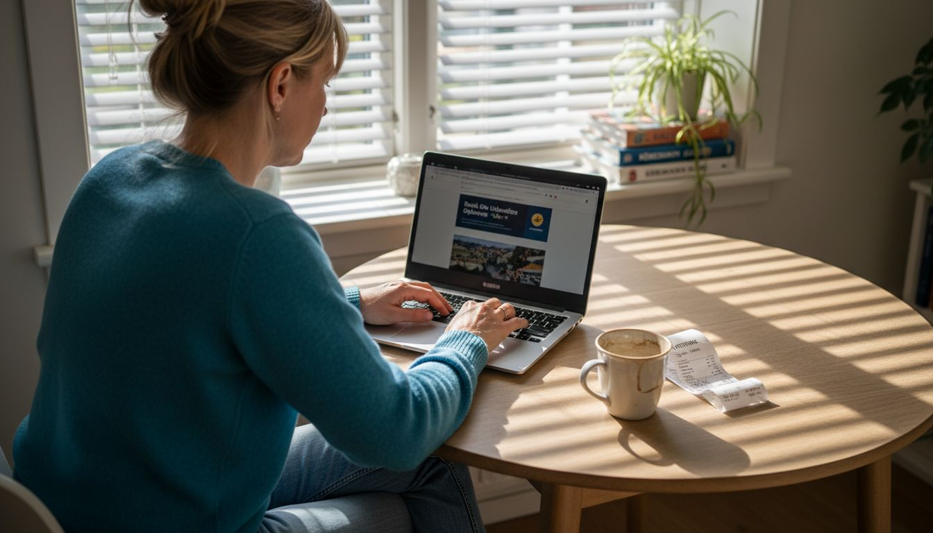 Kvinde sidder derhjemme og booker oplevelser online