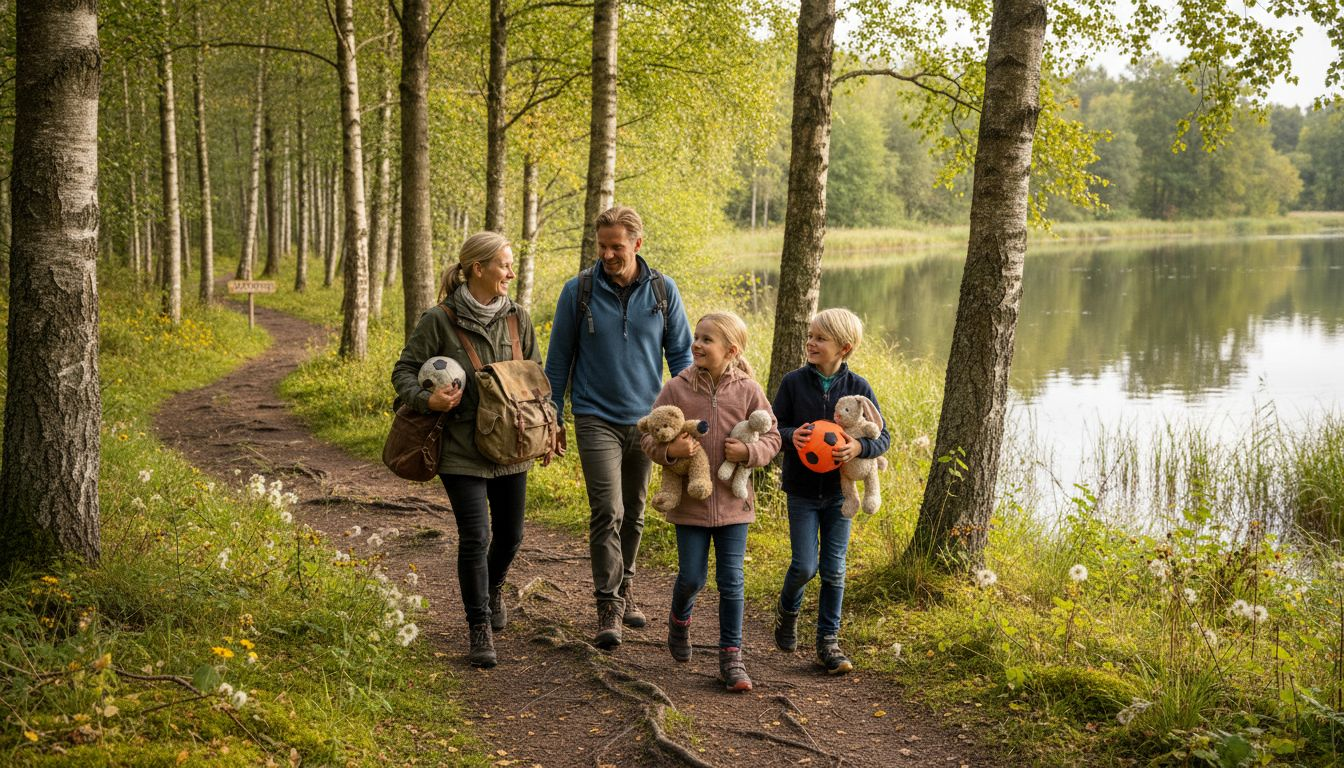 En dansk familie gør sig klar til en hyggelig gåtur i naturen her i weekenden.