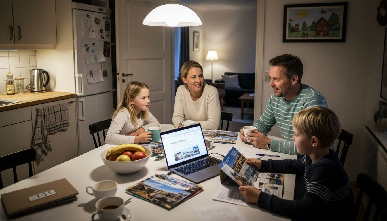 Hele familien sætter sig sammen for at lægge ferien – hvor skal turen gå hen i år?