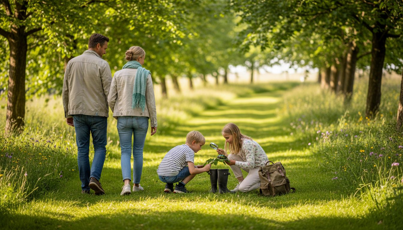 Familie på opdagelse i naturen med både læring og sjove oplevelser