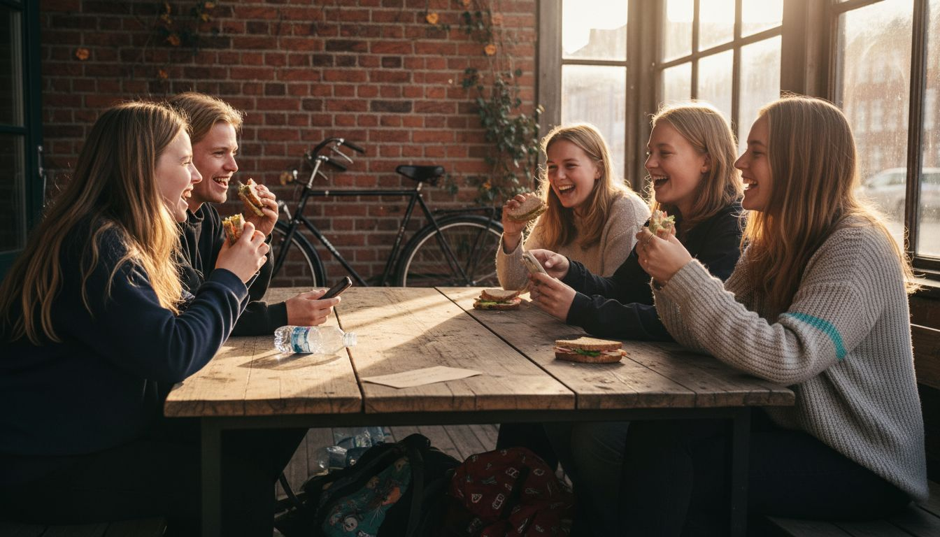 En flok unge danskere er på tur og nyder hinandens selskab.