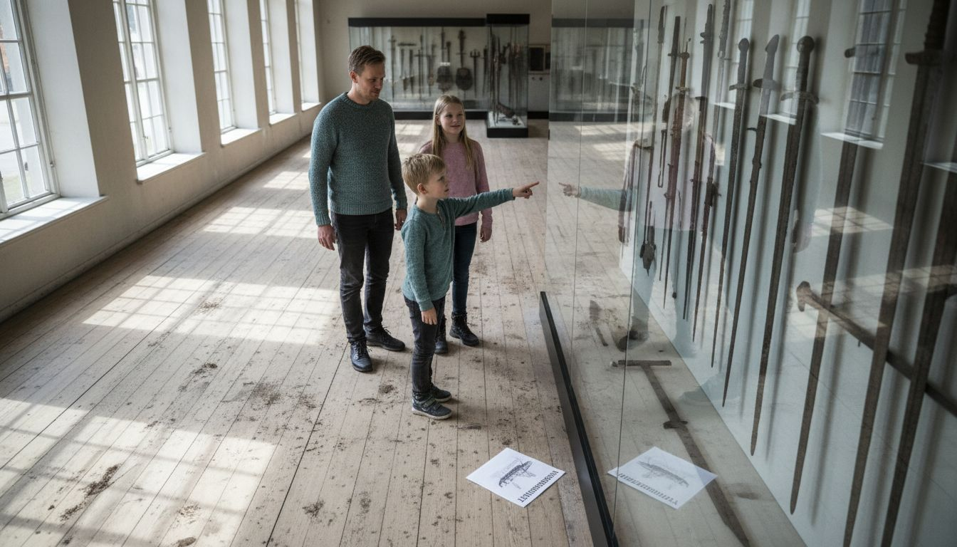 En familie tager på fælles udflugt til et dansk vikingemuseum