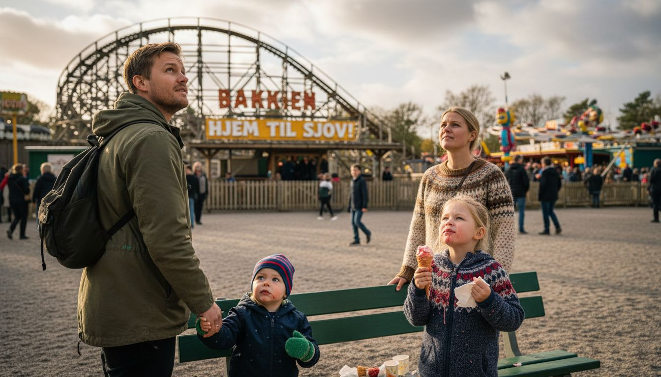 En dansk familie nyder en hyggelig dag sammen i en forlystelsespark.