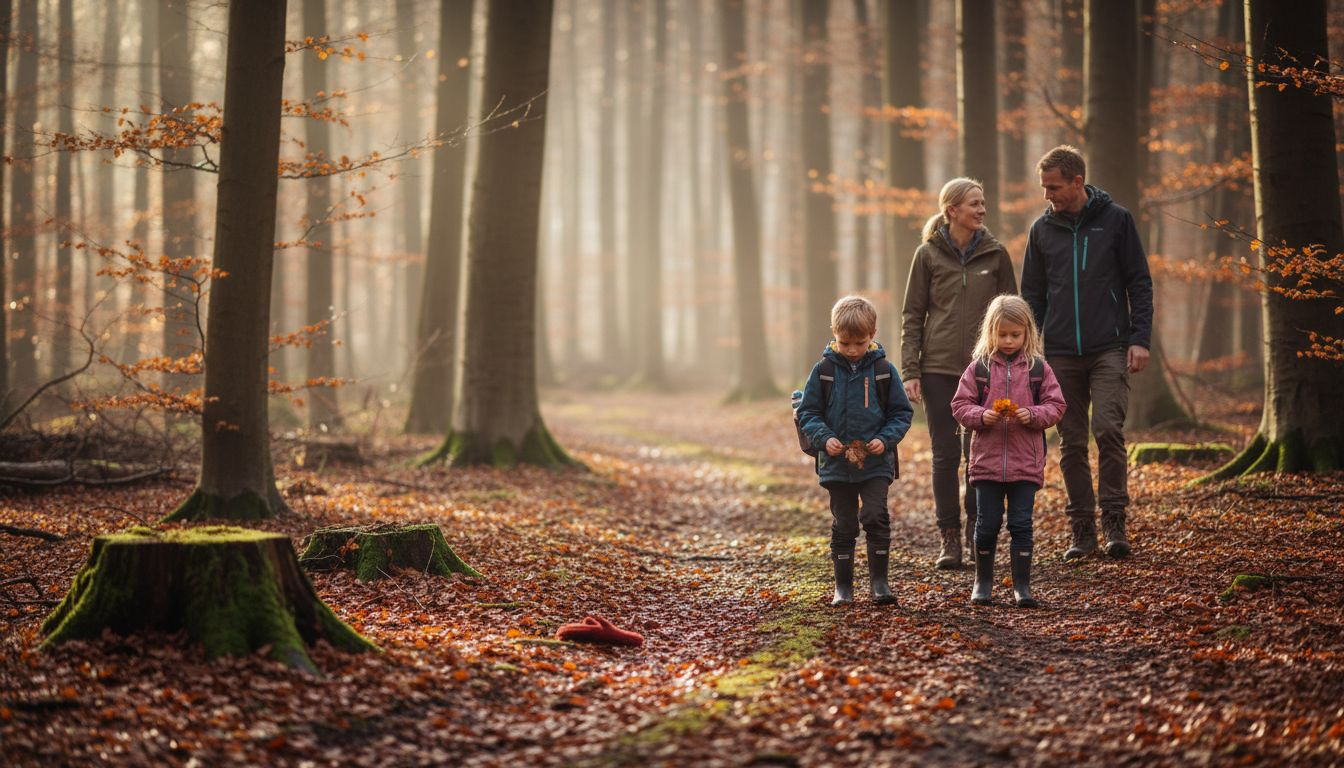 Hele familien tager på skovtur og får masser af gode oplevelser i naturen.