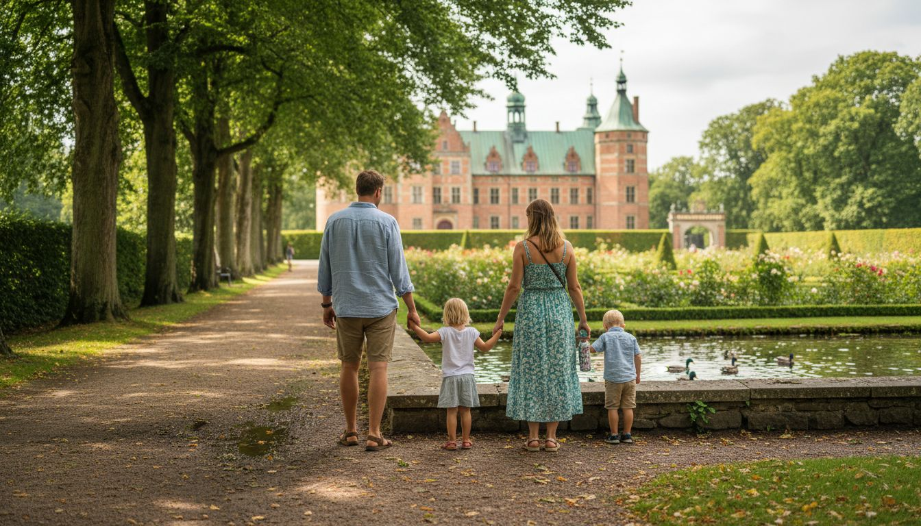 Familien er på udflugt i det gode vejr og glæder sig til at besøge et dansk slot sammen med børnene.