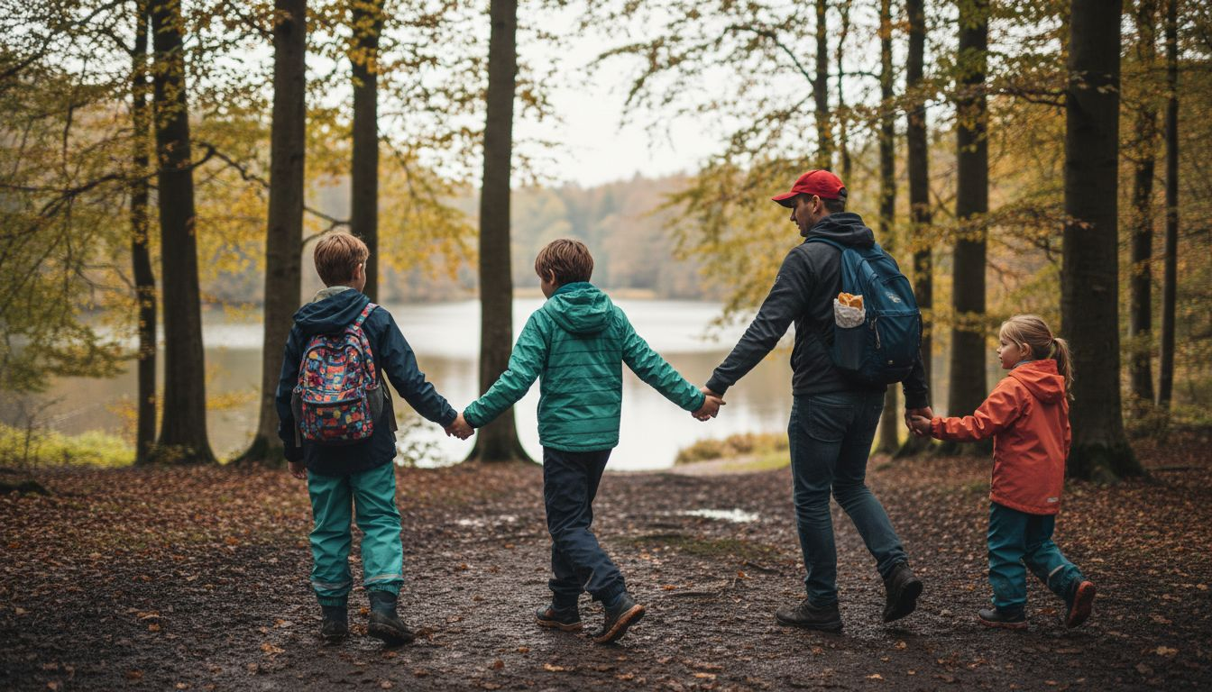 En dansk familie nyder en dag i skovens grønne omgivelser