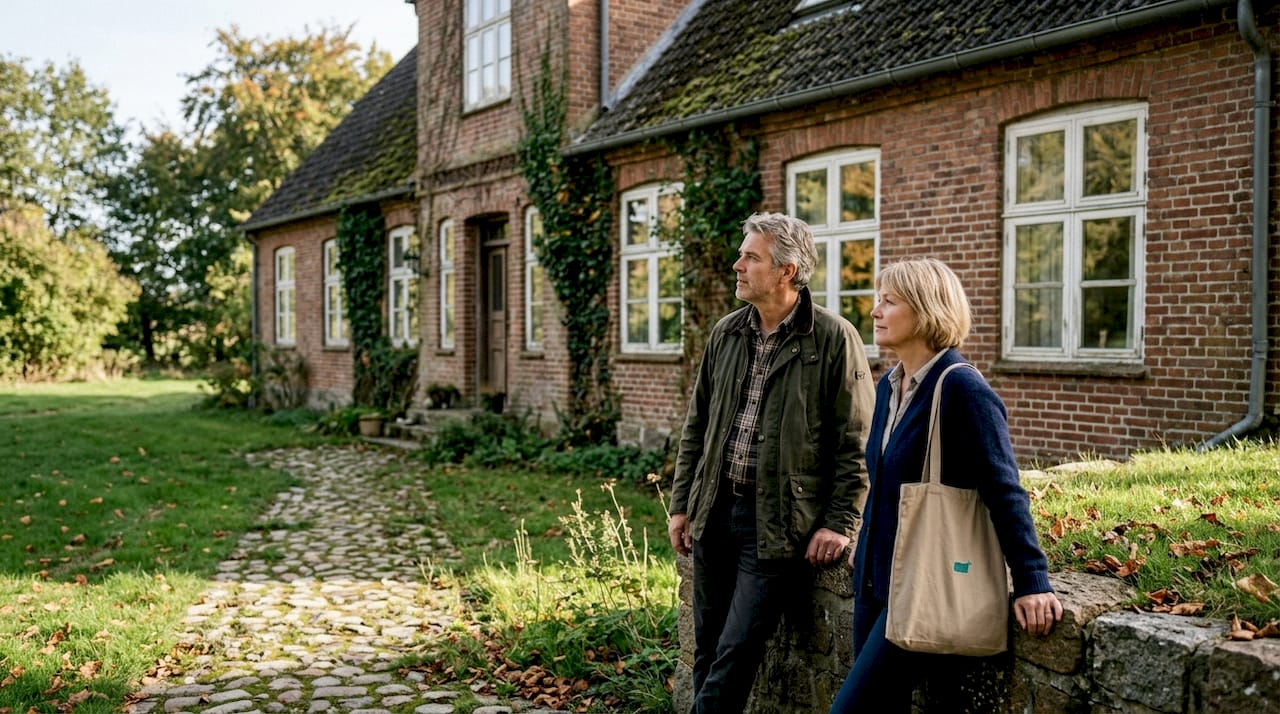 Gæster beundrer den imponerende facade på et historisk dansk herresæde