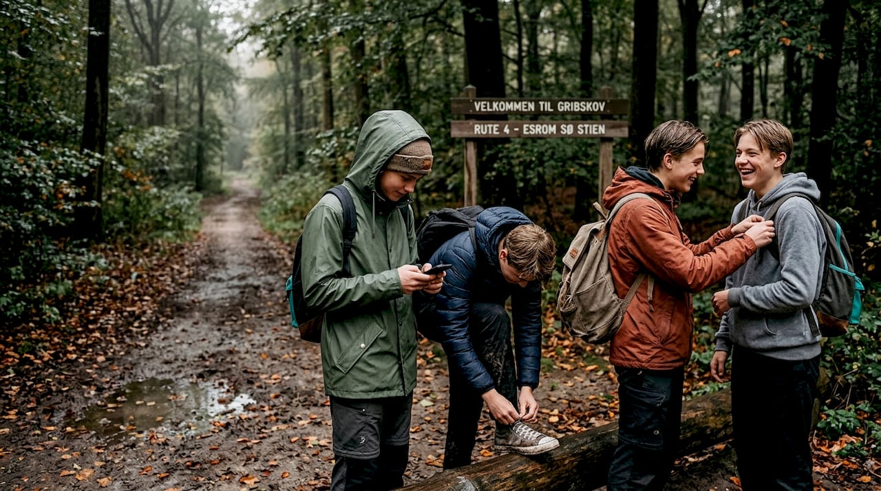 Unge gør sig klar til spændende oplevelser i skoven