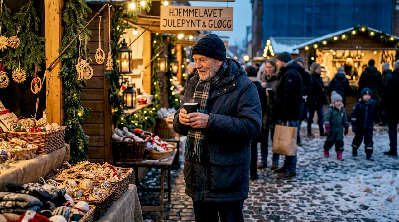 Julestemningen breder sig på det danske julemarked, hvor gæster går på opdagelse blandt de hyggelige boder fyldt med godter og håndværk.