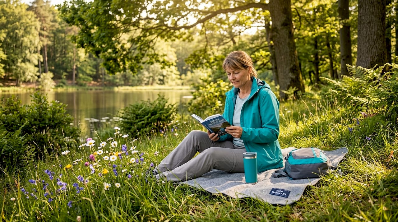 Eine Frau genießt die Ruhe auf einer Bank mitten im friedlichen Wald.