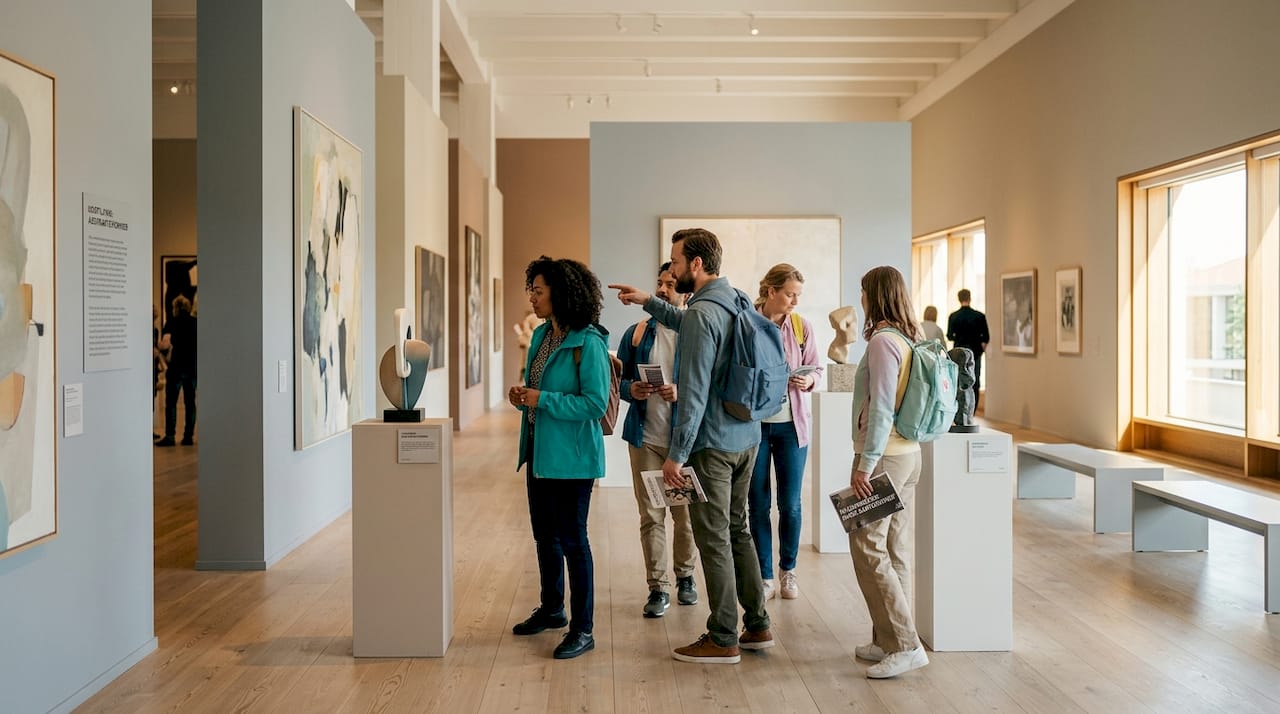 Guests explore the artworks in the museum exhibition