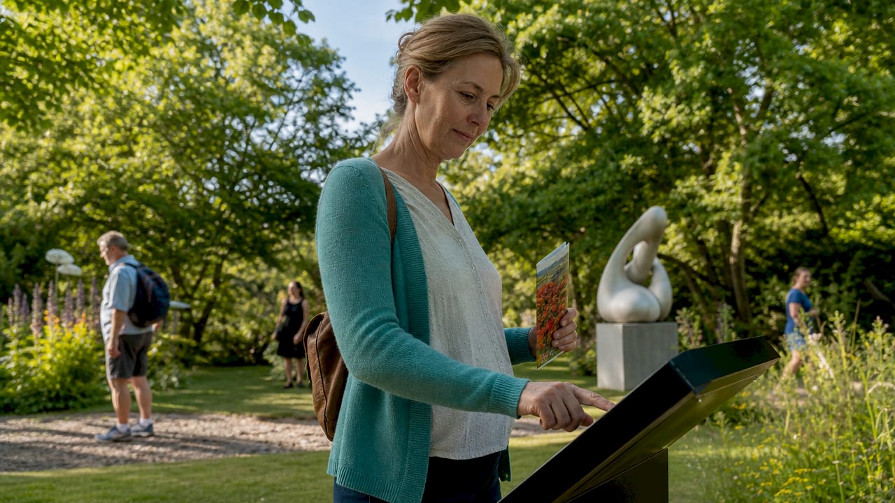 Museets gæster udforsker den digitale informationsskærm