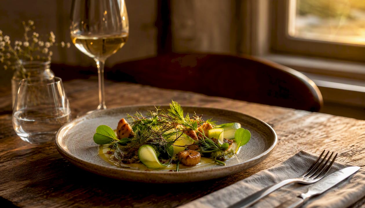 En udsøgt ret serveret på Restaurant Blixen på Kragerup Gods