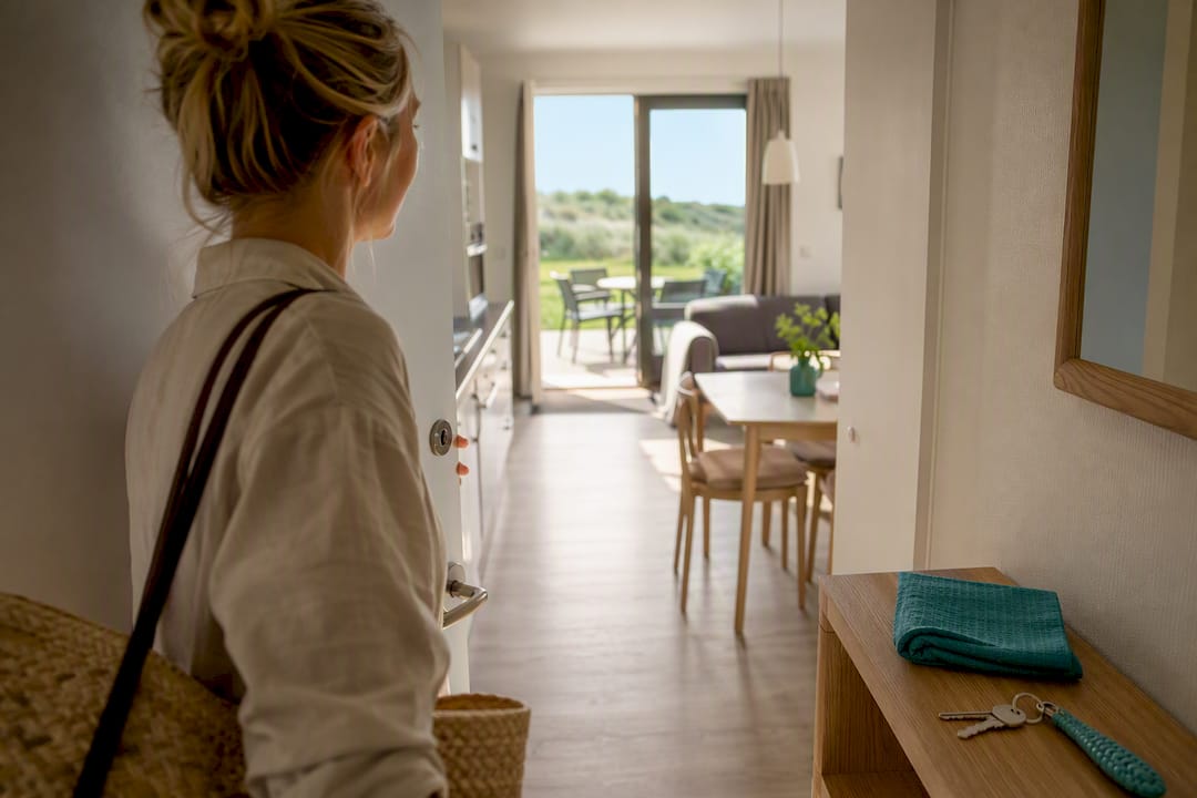 Eingang zur lichtdurchfluteten Ferienwohnung am Küstenstrand