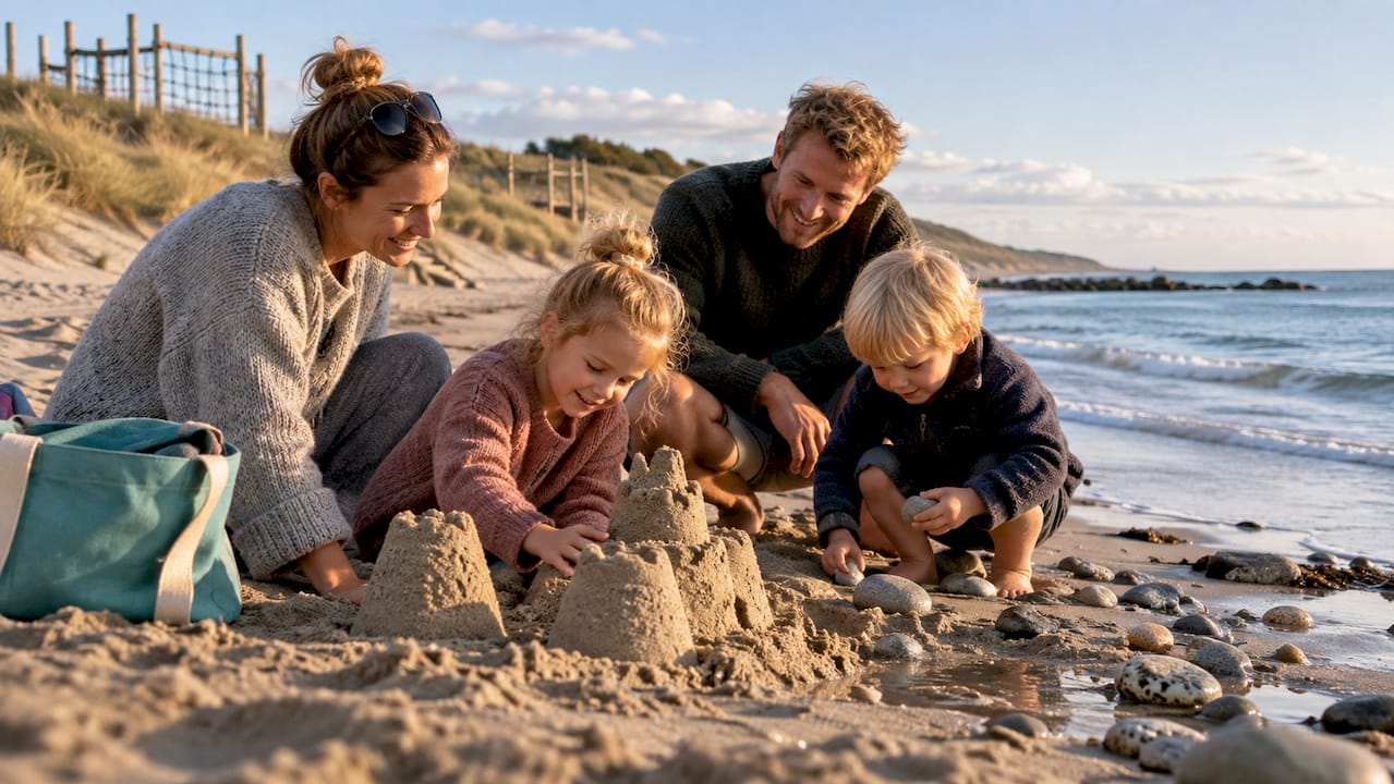 Familie liegt auf einem dänischen Sandstrand