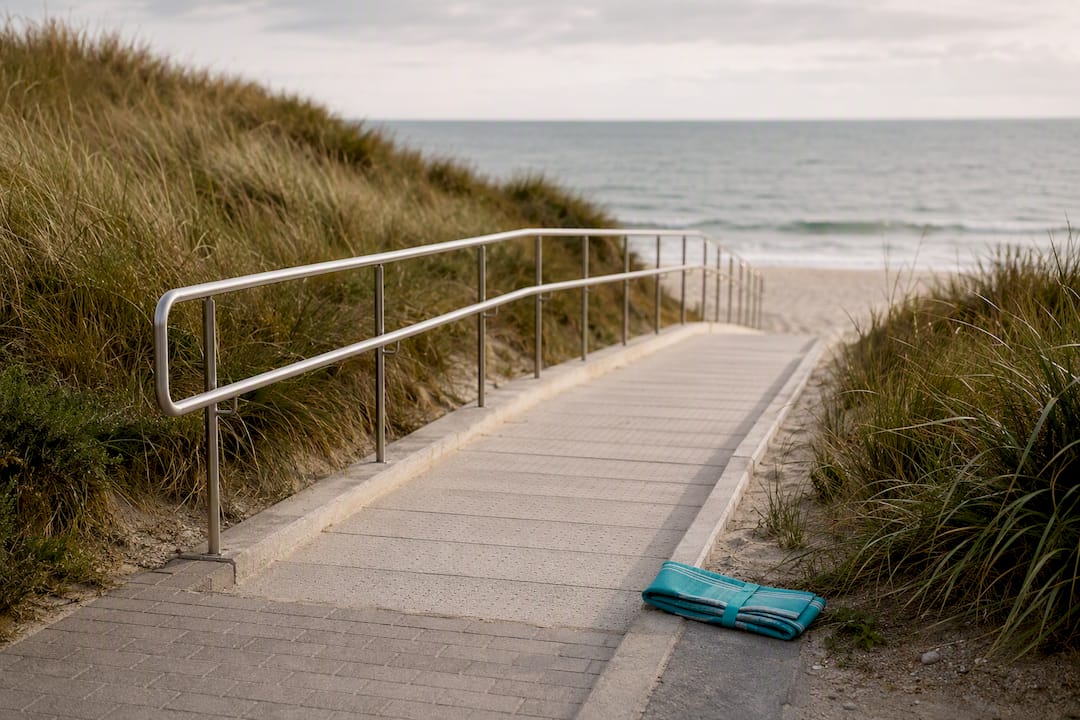 Eine feste Rampe sorgt für den Zugang zum Strand