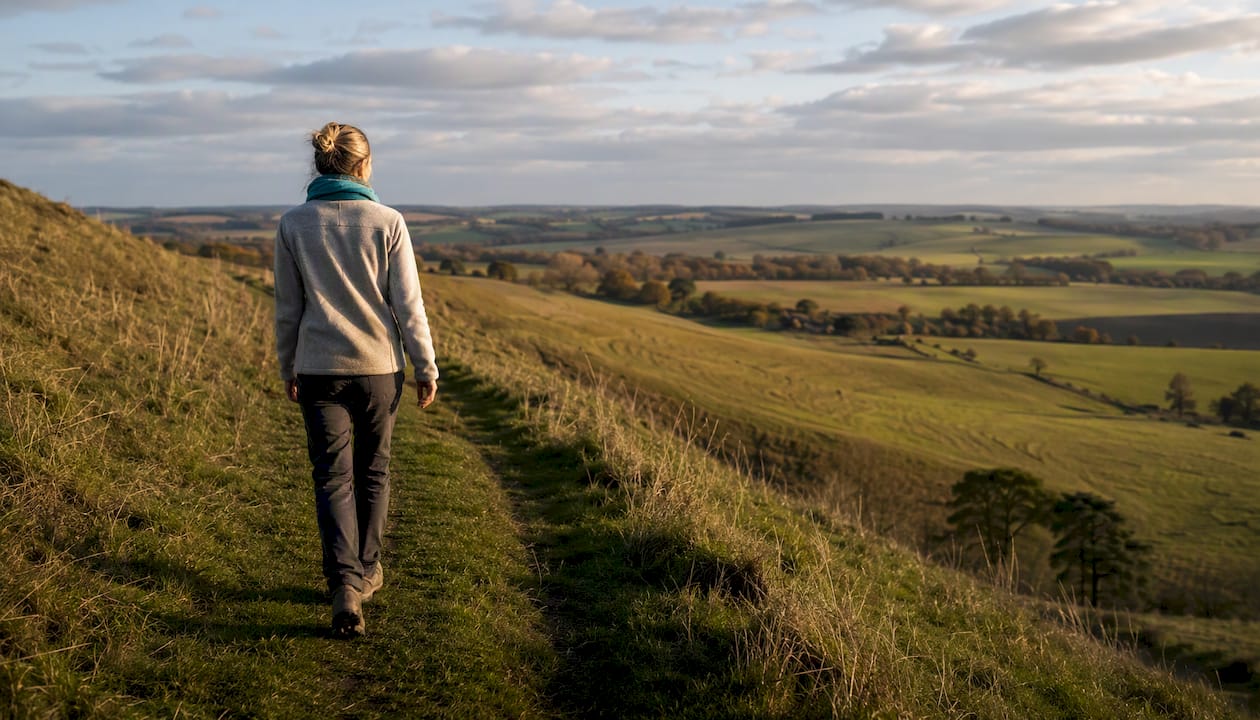 Walking on a trail in the Danish hill landscape