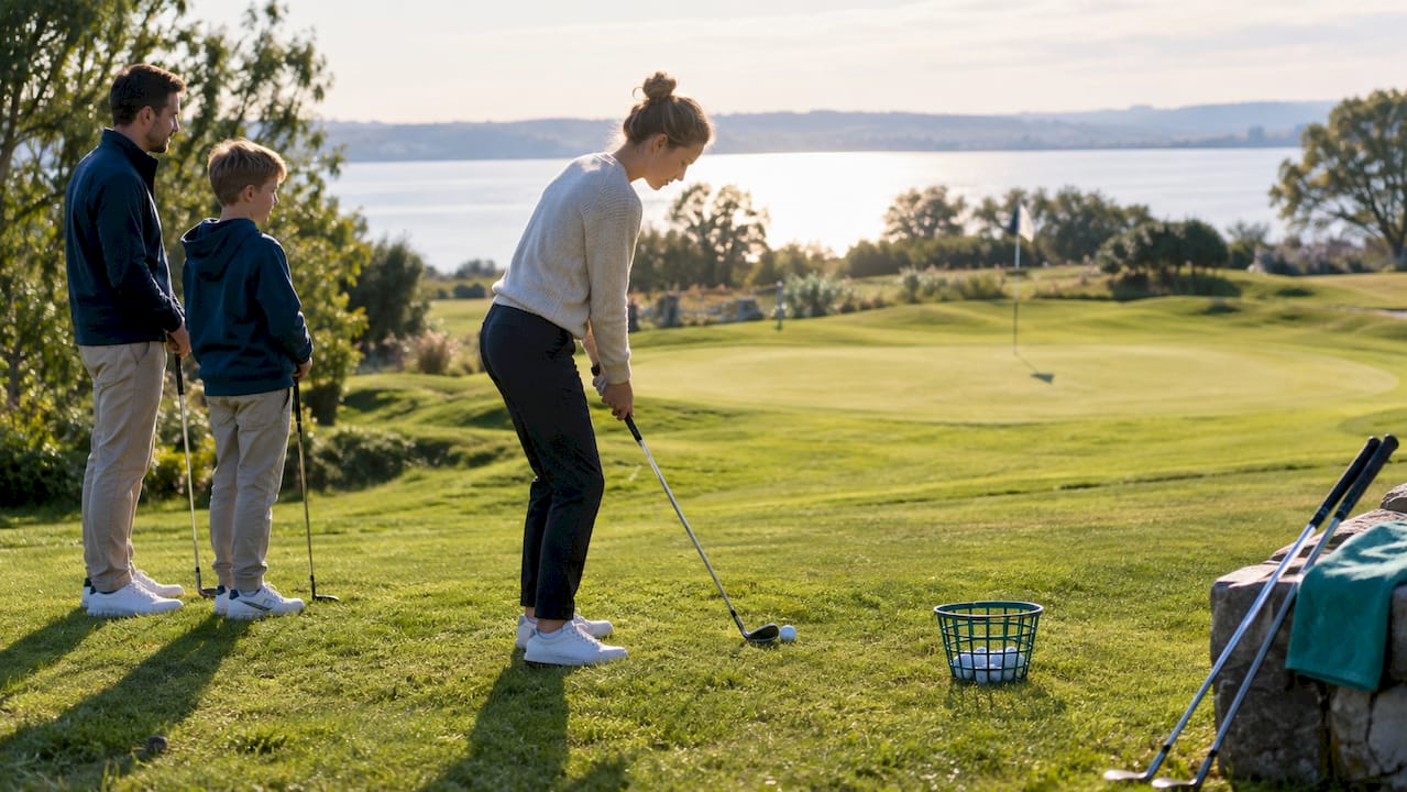 Familie spiller Pay and Play-golf