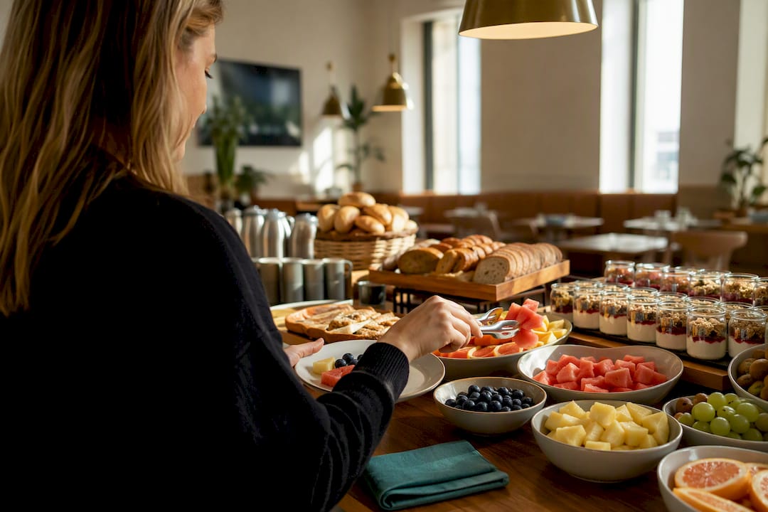 Gast beim Frühstücksbuffet des Hotels