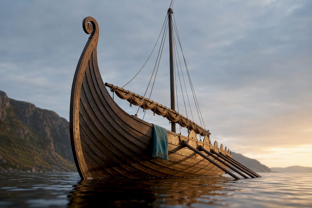 Klinkbau-Vikingerschiff auf einem dänischen Fjord